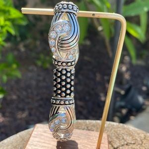 Silver Stretch Bracelet with Crystals and Ornate Design